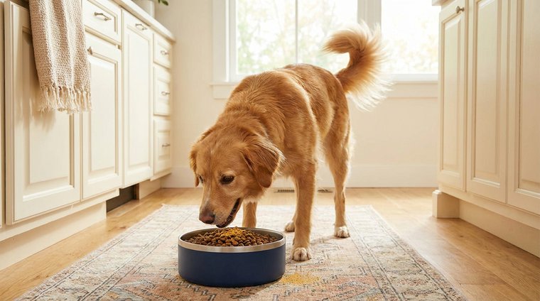 A dog starting its daily scoop of APEX Daily